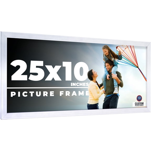 25x10 Frame Silver Stainless Steel Solid Wood Picture Frame | 0.75 Inch Moulding Width | Includes