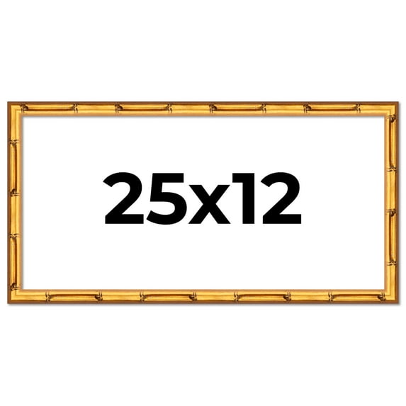 25x12 Frame Gold Bamboo Solid Wood Picture Frame | 0.75 Inch Moulding Width | Interior Frame Depth