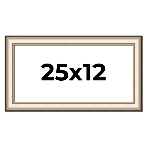 25x12 Frame Gold Silver Plein Aire 2" Inch Wide Moulding Solid Wood Picture Frame | Modena