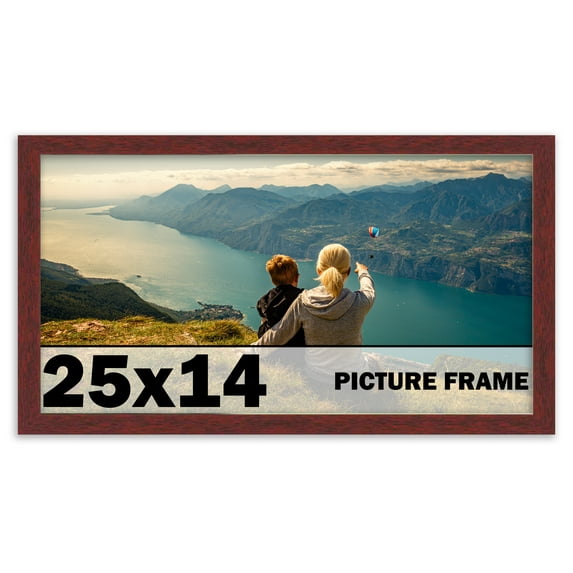 25x14 Frame Brown Mahogany Solid Wood Picture Frame Includes UV Acrylic Plexiglass, Acid Free Foam