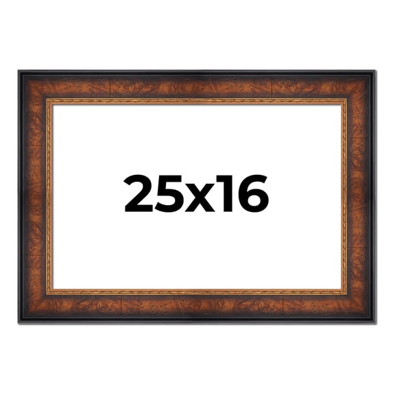 25x16 Frame Brown Walnut Gold Ornate Trim Solid Wood Plein Air Picture Frame | 3 Inch Moulding