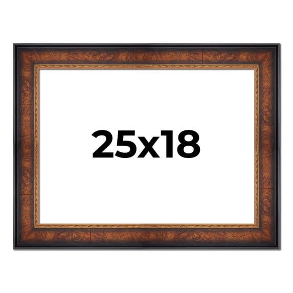 25x18 Frame Brown Walnut Gold Ornate Trim Solid Wood Plein Air Picture Frame | 3 Inch Moulding