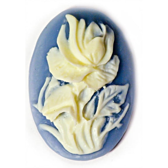 25x18mm Oval Fashion Cameo Blue Rose - Pack of 2