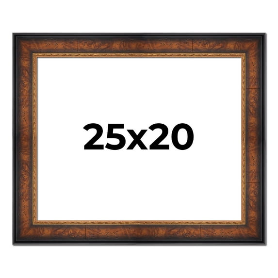 25x20 Frame Brown Walnut Gold Ornate Trim Solid Wood Plein Air Picture Frame | 3 Inch Moulding