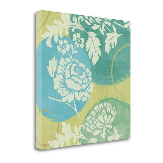 25x25 Floral Decal Turquoise I By Veronique Charron on Canvas Fabric Multi-Color