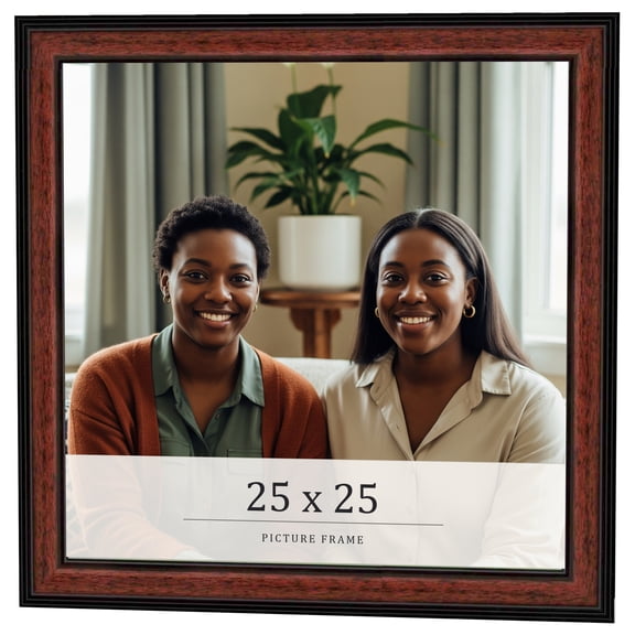 25x25 Frame Executive Brown Round Mahogany Finish Solid Wood Picture Frame | 1.25 Inch Moulding