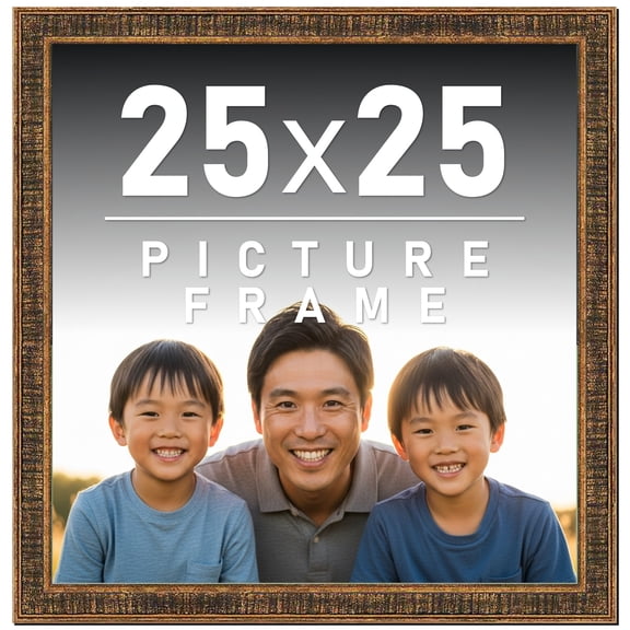 25x25 Frame Gold Solid Wood Picture Frame Includes UV Acrylic Plexiglass, Acid Free Foam Backing