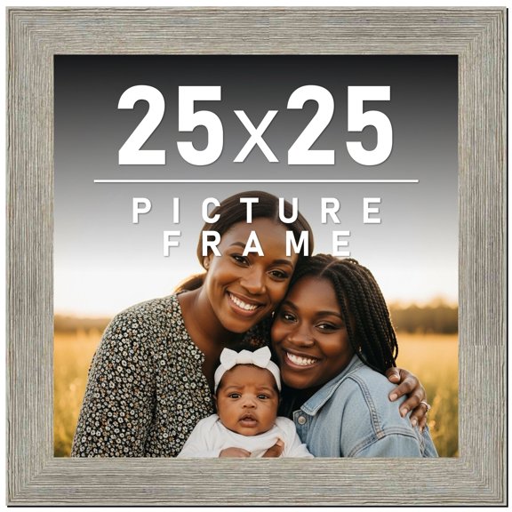 25x25 Frame Gray Barnwood Rustic Solid Wood Picture Frame | 1.5 Inch Moulding Width | Includes UV