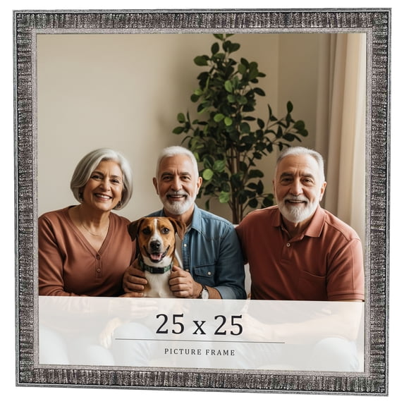 25x25 Frame Silver Grey Distressed Solid Wood Picture Frame | 0.75 Inch Moulding Width | Interior