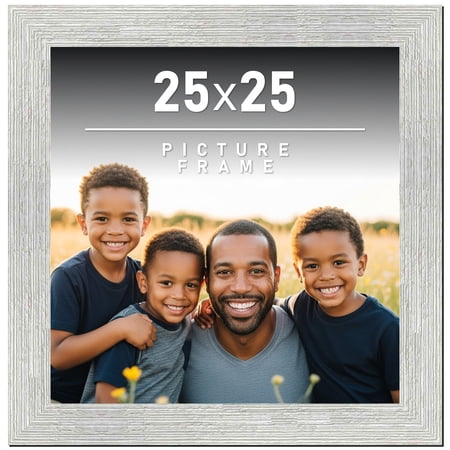 25x25 Frame White Barnwood Picture Frame Includes UV Acrylic Plexiglass, Acid Free Foam Backing