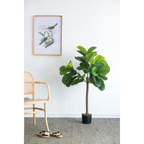 25x25 Green Leaves Fabric+Plastic X52"H Fiddle Fig Leaf Tree, 40 Leaves
