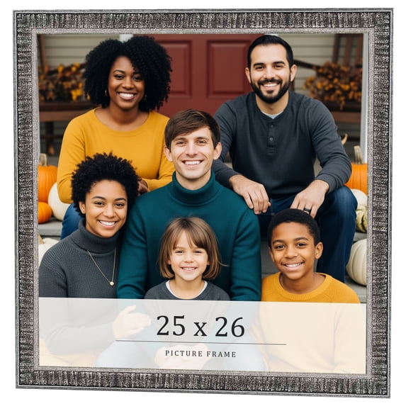 25x26 Frame Silver Grey Distressed Solid Wood Picture Frame | 0.75 Inch Moulding Width | Interior