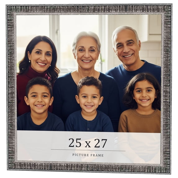25x27 Frame Silver Grey Distressed Solid Wood Picture Frame | 0.75 Inch Moulding Width | Interior