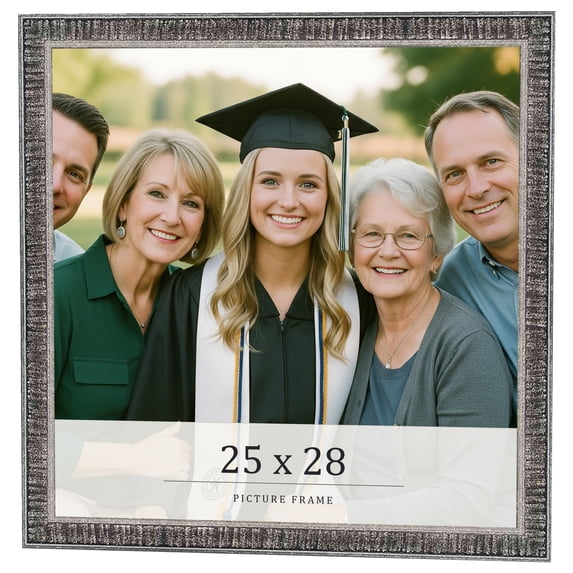 25x28 Frame Silver Grey Distressed Solid Wood Picture Frame | 0.75 Inch Moulding Width | Interior