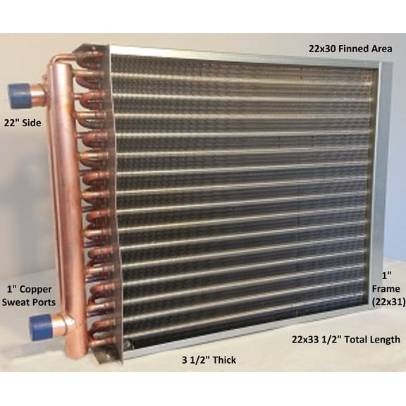 25x30 Water to Air Heat Exchanger 1" Copper Ports With Install Kit