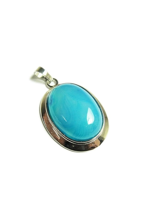 25x30mm Blue Agate Oval Pendant With Bail For Jewelry Making
