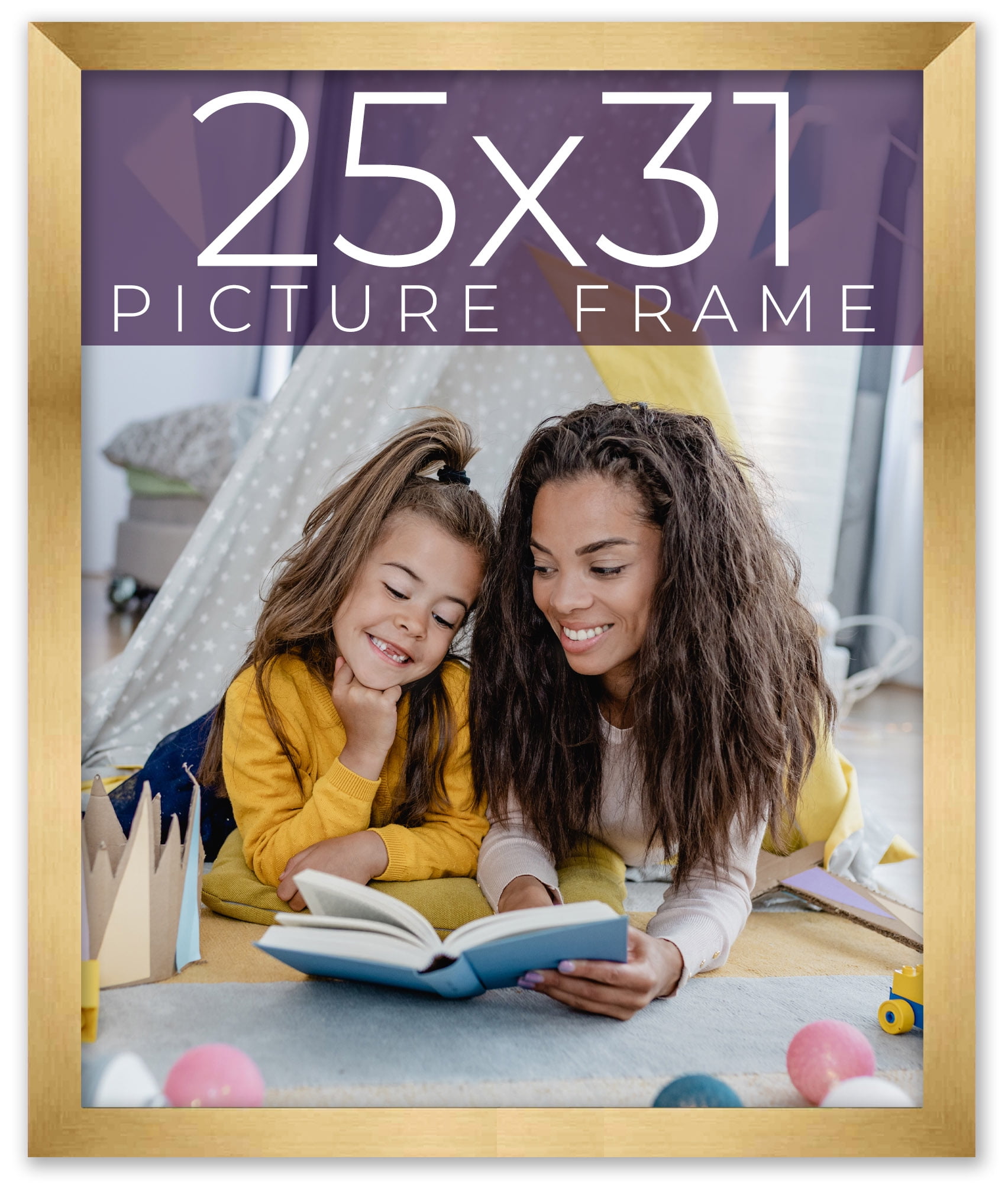CustomPictureFrames.com 24x22 Frame Black Real Wood Picture Frame Width 1.5 Inches | Interior Frame Depth 0.5 Inches | Sonoma Gold Distressed Photo