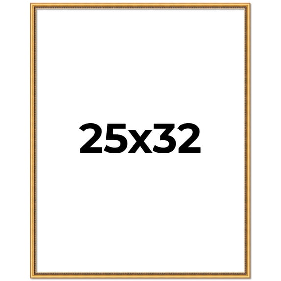 25x32 Frame Beaded Gold Solid Wood Picture Frame | 0.75 Inches Moulding Width | Liscio Oro