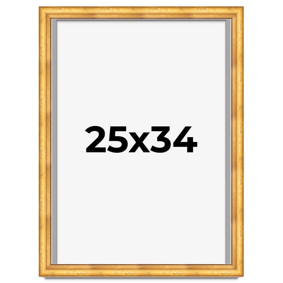 25x34 Shadow Box Frame Gold | 1.75 Inches Deep Real Wood Traditional Shadowbox Display Frame | UV