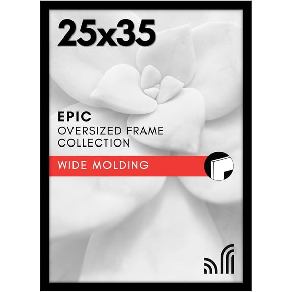 25x35 Poster Frame with Polished Plexiglass - Black Picture Frame - Wide Photo Frames Made of Engineered Wood for Vertical or Horizontal Wall Display - Epic Collection - Black