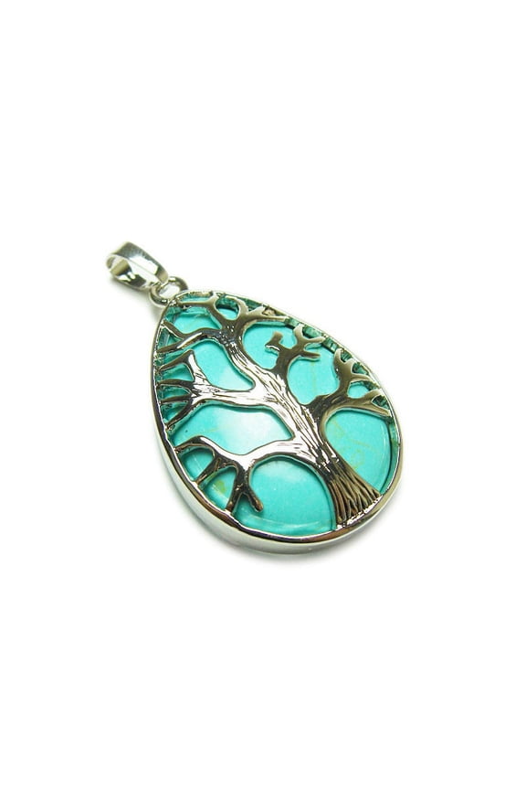 25x35mm Turquoise Howlite Tree Of Life Teardrop Pendant For Jewelry Making