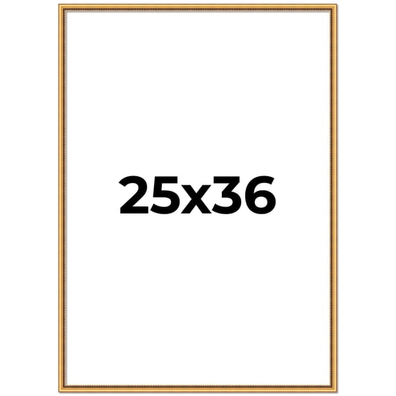 25x36 Frame Beaded Gold Solid Wood Picture Frame | 0.75 Inches Moulding Width | Liscio Oro