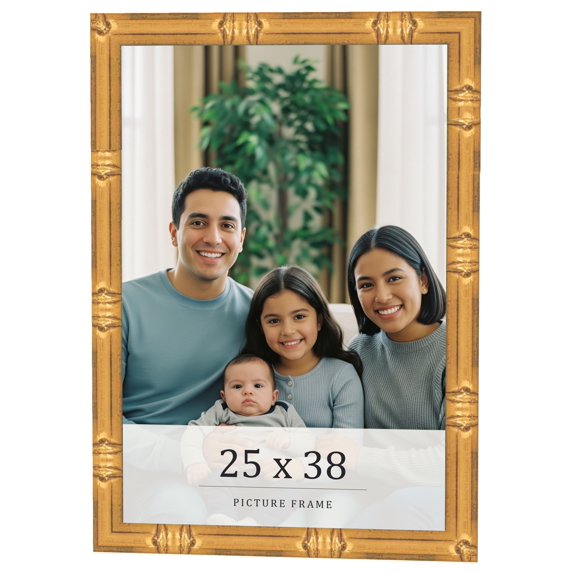 25x38 Frame Gold Bamboo Solid Wood Picture Frame | 1 Inch Moulding Width | Interior Frame Depth