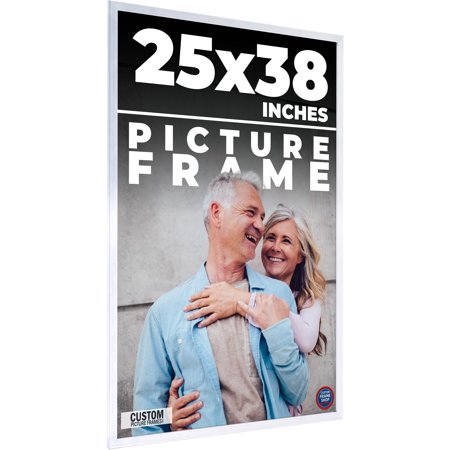 25x38 Frame Silver Stainless Steel Solid Wood Picture Frame | 0.75 Inch Moulding Width | Includes