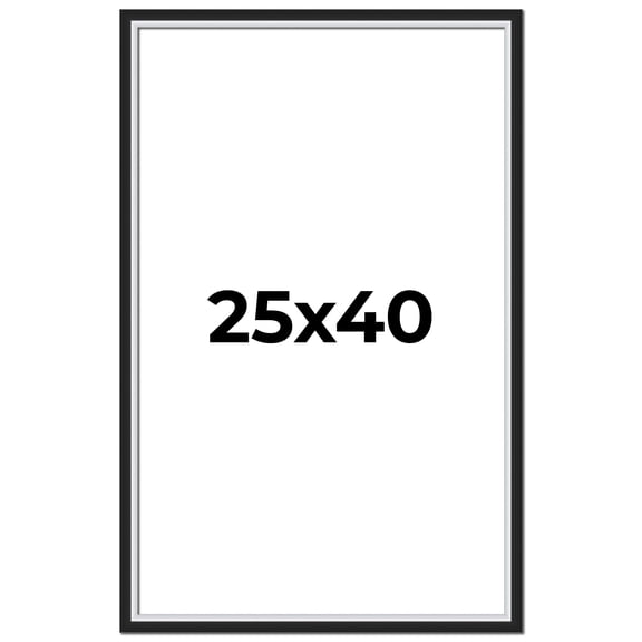 25x40 Frame Black & Silver Solid Wood Picture Frame Width 1.25 Inches | Interior Depth 0.75 Inches