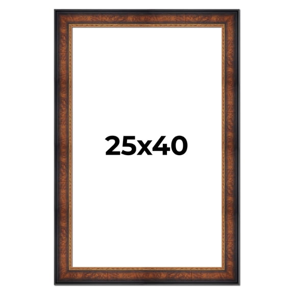 25x40 Frame Brown Walnut Gold Ornate Trim Solid Wood Plein Air Picture Frame | 3 Inch Moulding
