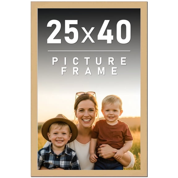 25x40 Frame Natural Wood Picture Frame | 0.75 Inch Moulding Width | with UV Acrylic Plexiglass,