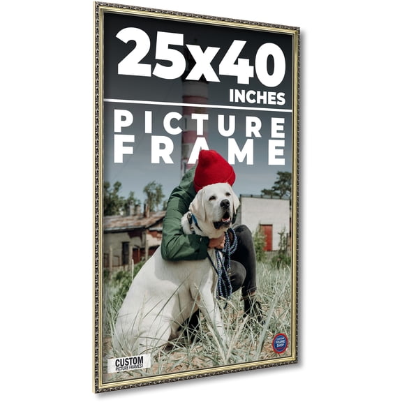 25x40 Frame Silver Solid Wood Picture Frame Width 1.125 Inches | Interior Frame Depth 0.375 Inches