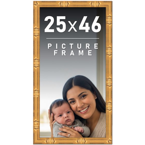 25x46 Frame Gold Bamboo Picture Frame - Complete Modern Photo Frame Includes UV Acrylic Shatter