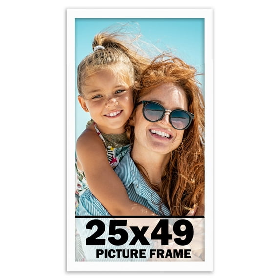 25x49 Frame White Solid Wood Picture Frame Includes UV Acrylic Shatter Guard Front, Acid Free Foam