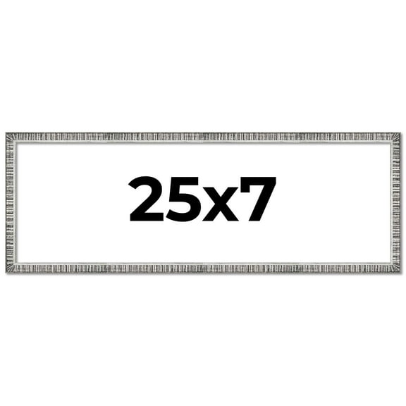 25x7 Frame Silver Grey Distressed Solid Wood Picture Frame | 0.75 Inch Moulding Width | Interior