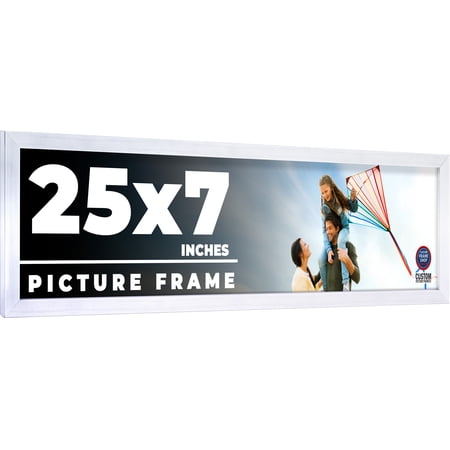 25x7 Frame Silver Stainless Steel Solid Wood Picture Frame | 0.75 Inch Moulding Width | Includes UV