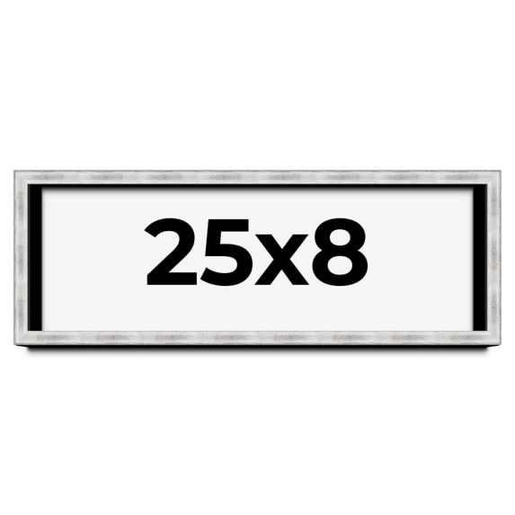 25x8 Frame Brushed Silver Solid Wood Picture Frame | 0.75 Inch Moulding Width | Rabbet Depth 0.75