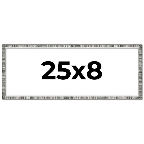25x8 Frame Silver Grey Distressed Solid Wood Picture Frame | 0.75 Inch Moulding Width | Interior