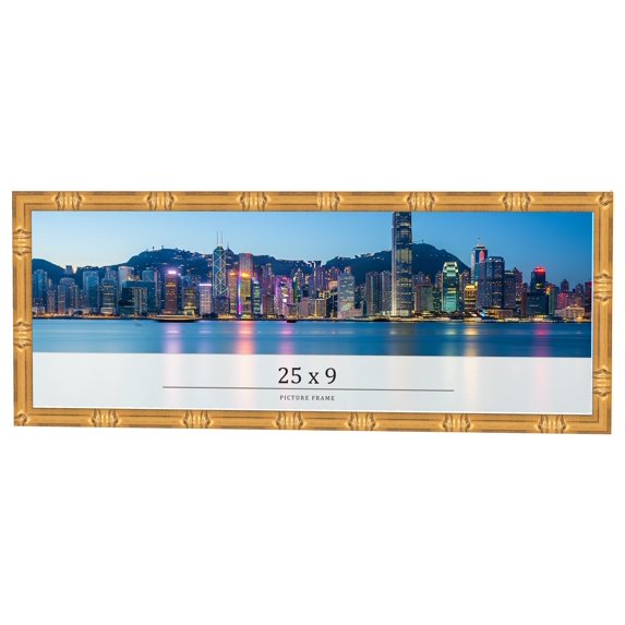 25x9 Frame Gold Bamboo Solid Wood Picture Frame | 1 Inch Moulding Width | Interior Frame Depth 0.75