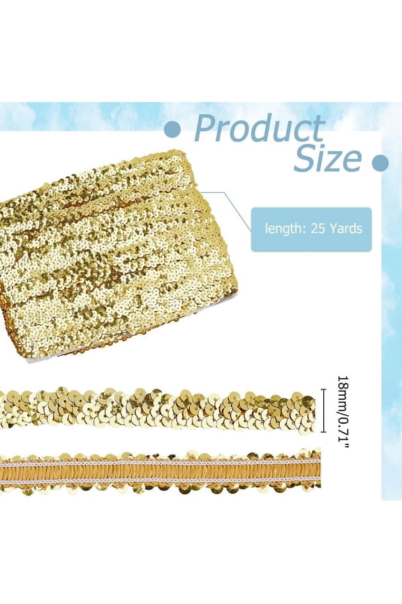 25yards Polyester with Paillette Lace Trim Ribbon Clothing Accessories golden 3/4 inch(18mm)