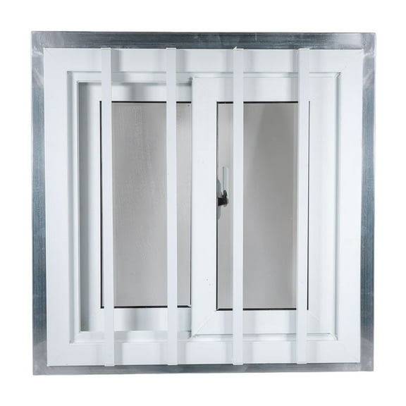 26-1/2" x 26-1/2" x 3-1/4" Shipping Container Window with Steel Tube Frame, Dual-Pane Glass, Sliding Mesh Screen, Welded Security Bars & Locking System  White