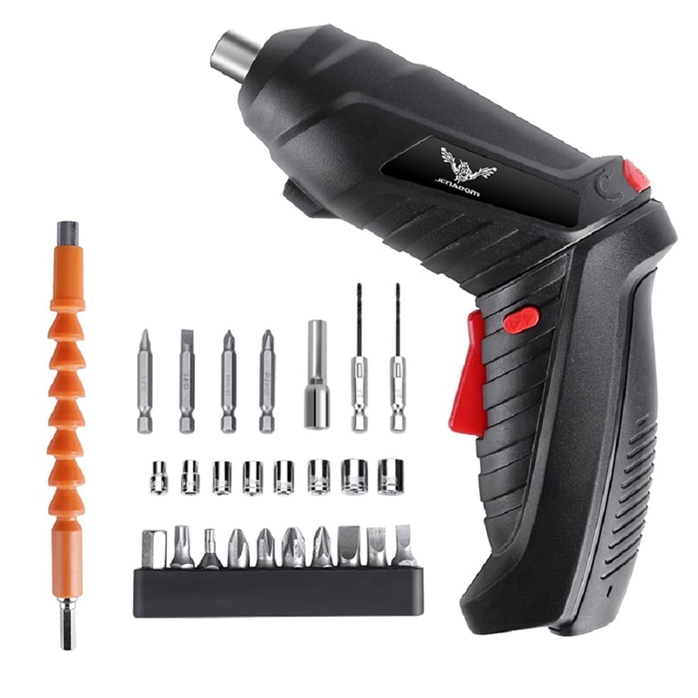 JENABOM 26 in 1 Electric Screwdriver Cordless Rechargeable  Set 3.6V Li-ion 3.5Nm Max Torque  Rotatable with LED Light Screwdriver for Home Office DIY  (Black)