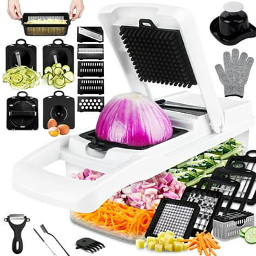 26 in 1 Vegetable Chopper,Zacenei Veggie Chopper w/Container & Drain Basket Multifunctional Food Chopper Vegetable Slicer Dicer w/ 12 Blades Onion Chopper Vegetable Cutter for Salad Garlic Carrot Egg