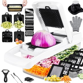 26 in 1 Vegetable Chopper,Zacenei Veggie Chopper w/Container & Drain Basket Multifunctional Food Chopper Vegetable Slicer Dicer w/ 12 Blades Onion Chopper Vegetable Cutter for Salad Garlic Carrot Egg