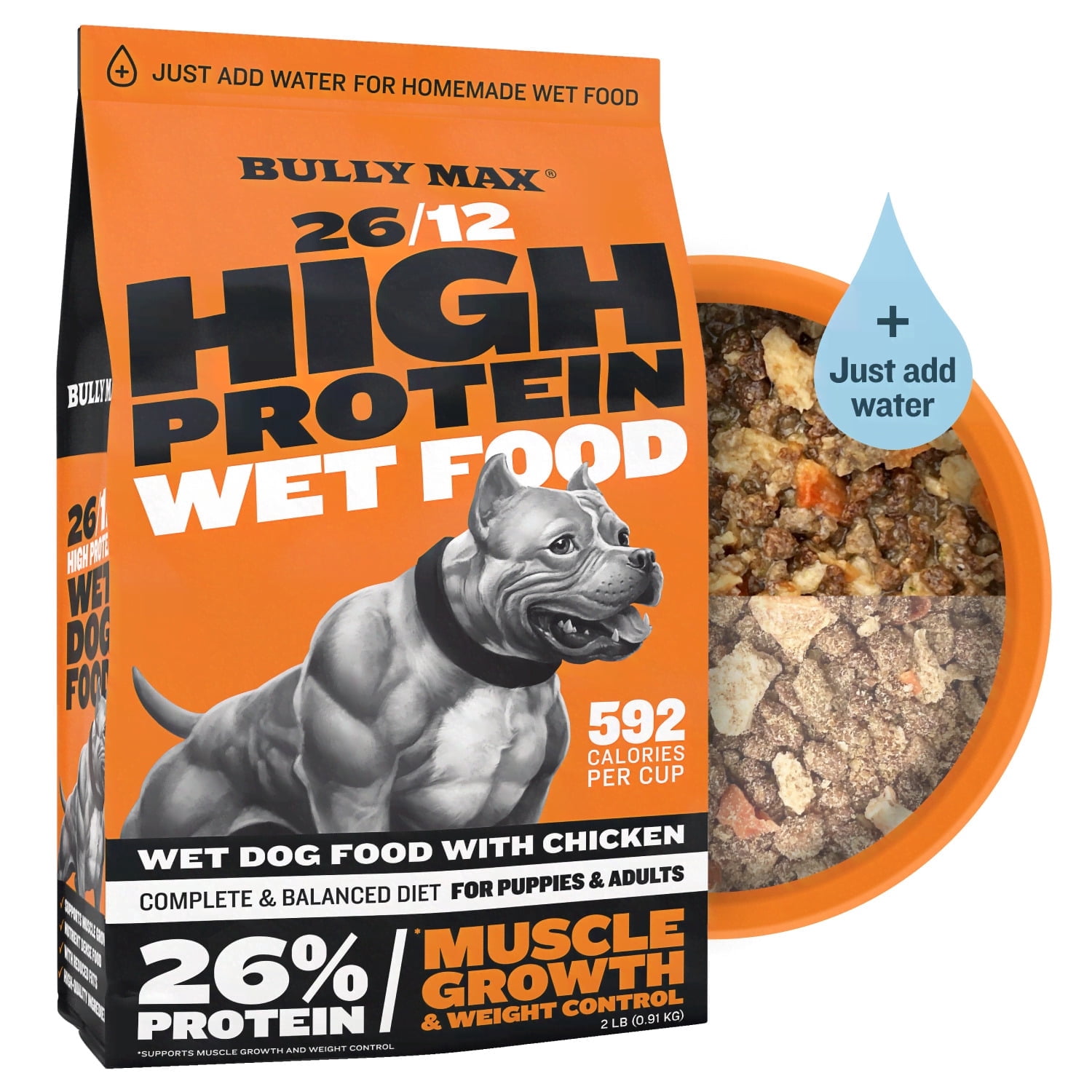 Bully Max 26/12 High Protein Chicken Wet Dog Food. 2 lb. Bag (makes 5.5 lbs.)