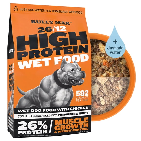 Bully Max 26/12 High Protein Chicken Dog Food for Puppies and Adult Dogs, 2 lb. Bag (Makes 5.5 lbs.)