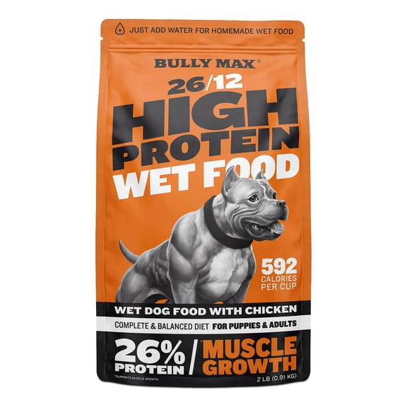 Bully Max 26/12 High Protein Chicken Dog Food for Puppies and Adult Dogs, 2 lb. Bag (Makes 5.5 lbs.)