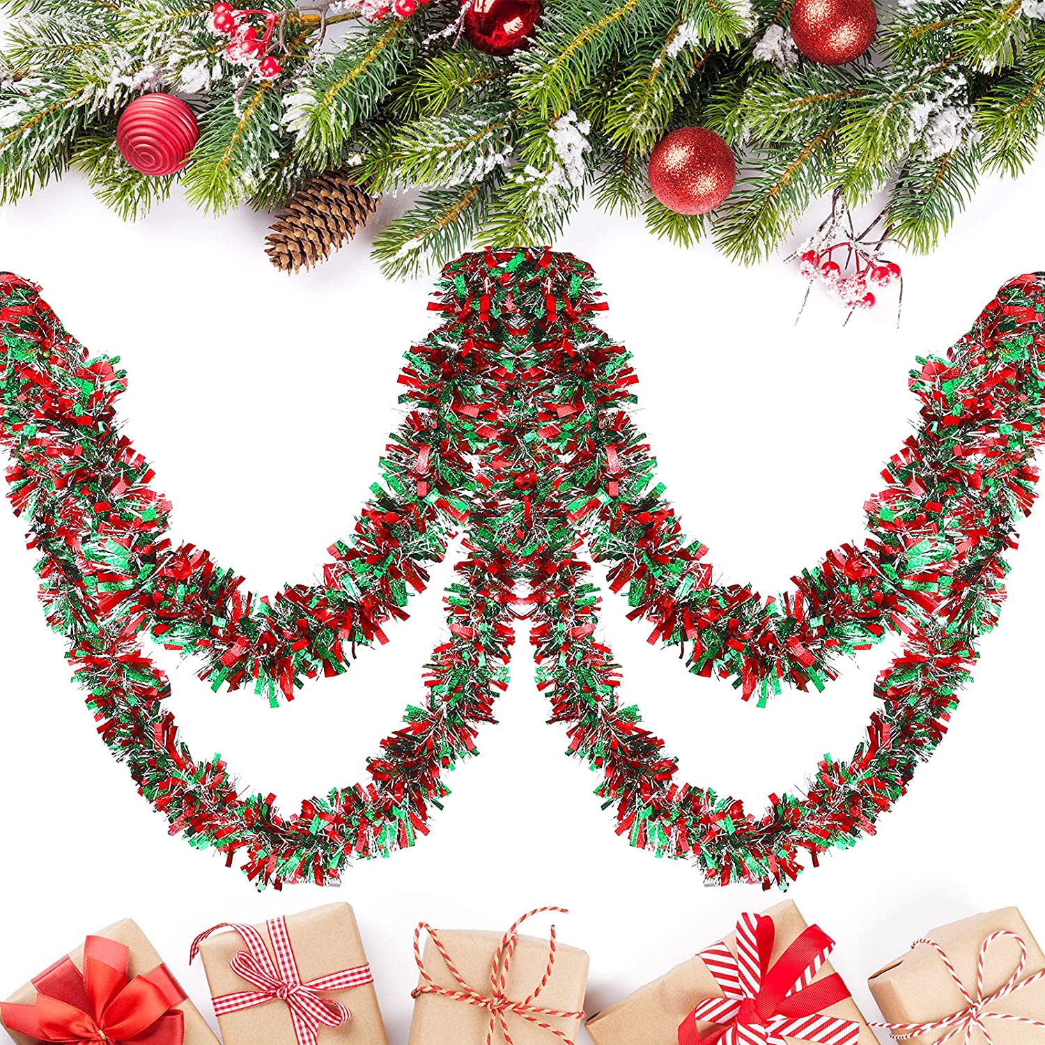 26.2 Feet Christmas Tinsel Garland Decoration Metallic Tinsel Twist