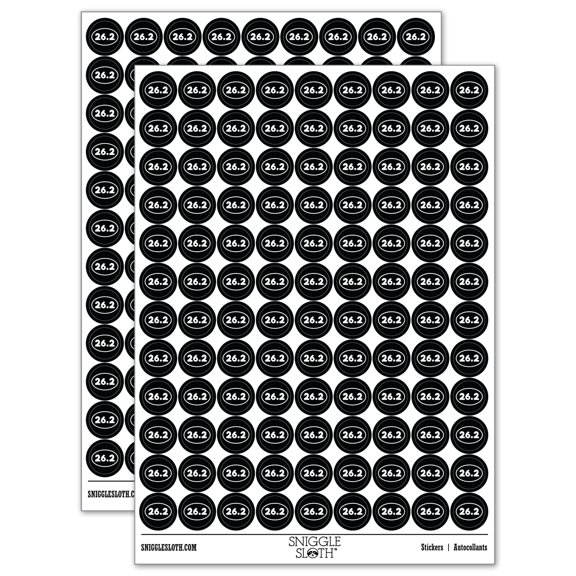 26.2 Full Marathon Runner 200+ Round Stickers - Black - Gloss Finish - 0.50" Size