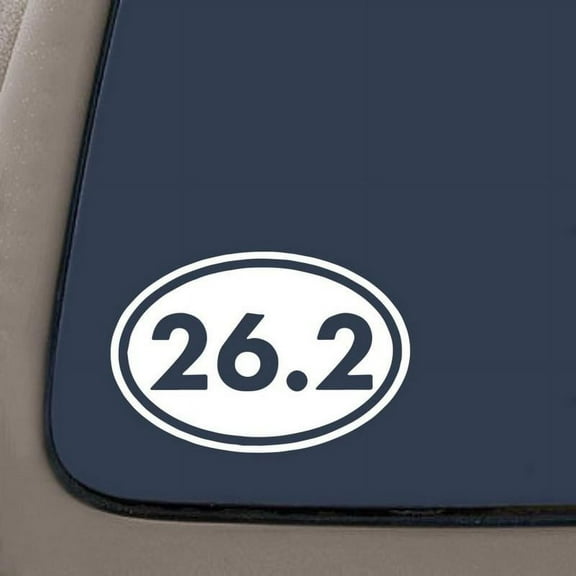 26.2 Marathon Vinyl Decal | 5.25-Inches By 3.5-Inches | White Vinyl | Car Truck Van SUV Laptop Macbook Wall Decals
